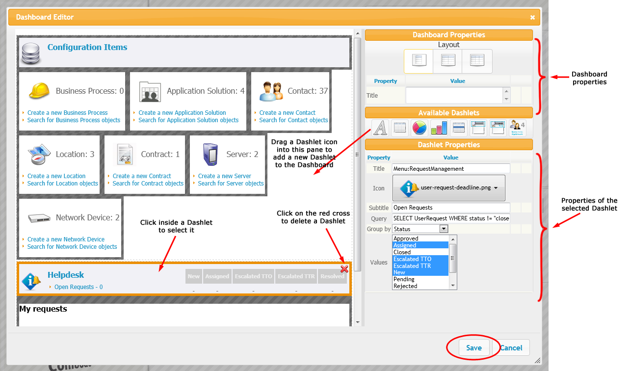 Dashboard editor dialog