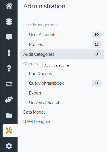 Audit Category menu