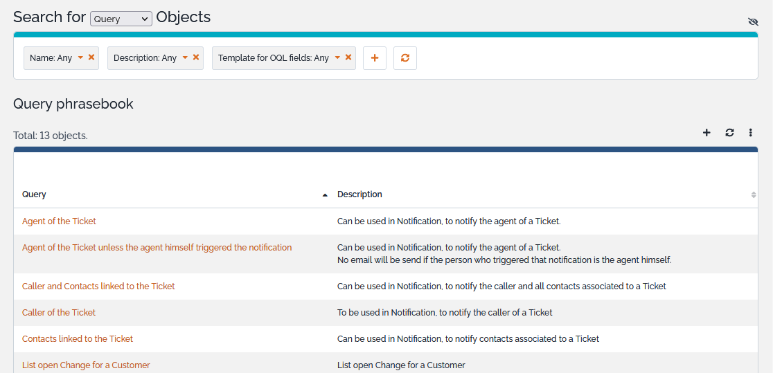 Query phrasebook list