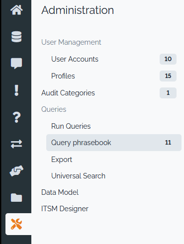Query phrasebook menu