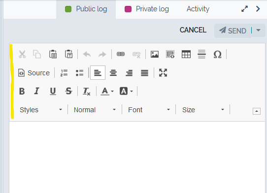 HTML field with toolbar opened