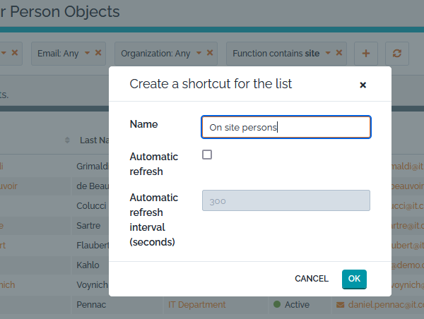 New Shortcut Dialog