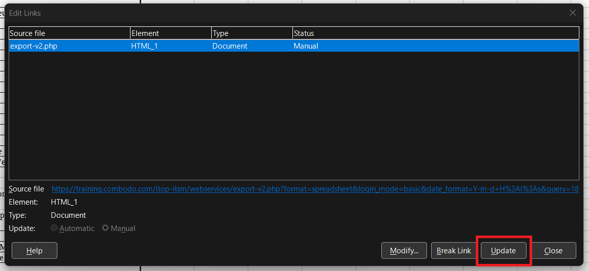 Edit Links window