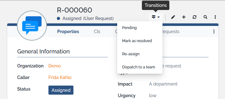 Menu for Ticket Specific Actions