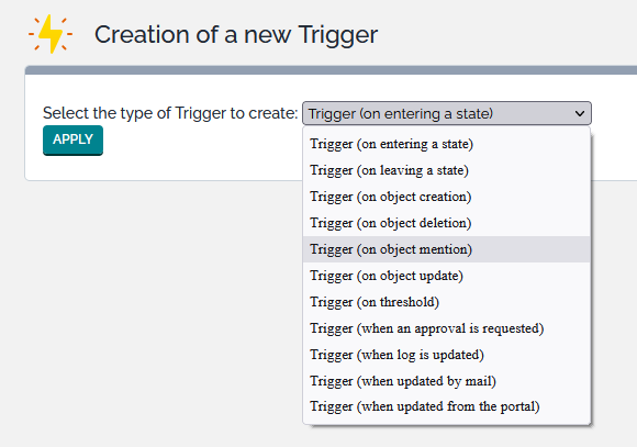 Pick the type of Trigger to create