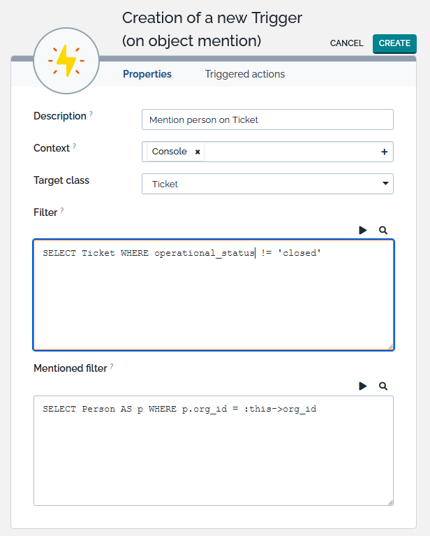 Fill the form to create the Trigger