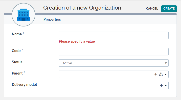 New Organization form