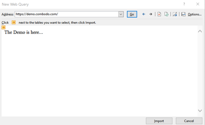 Excel GetExternalDataFromWeb wizard