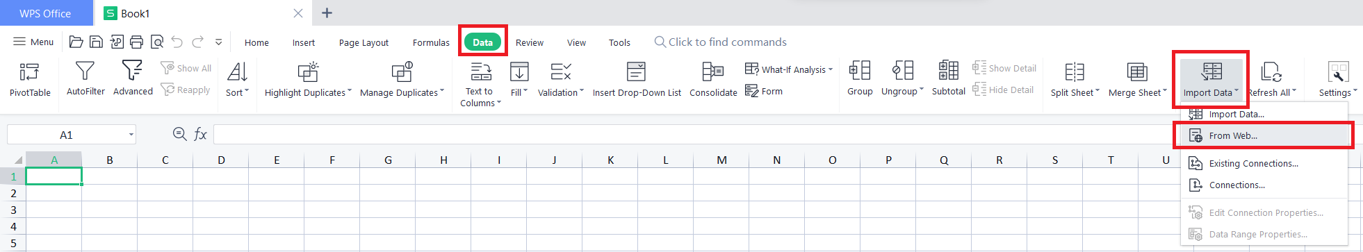 WPS Office webquery menu