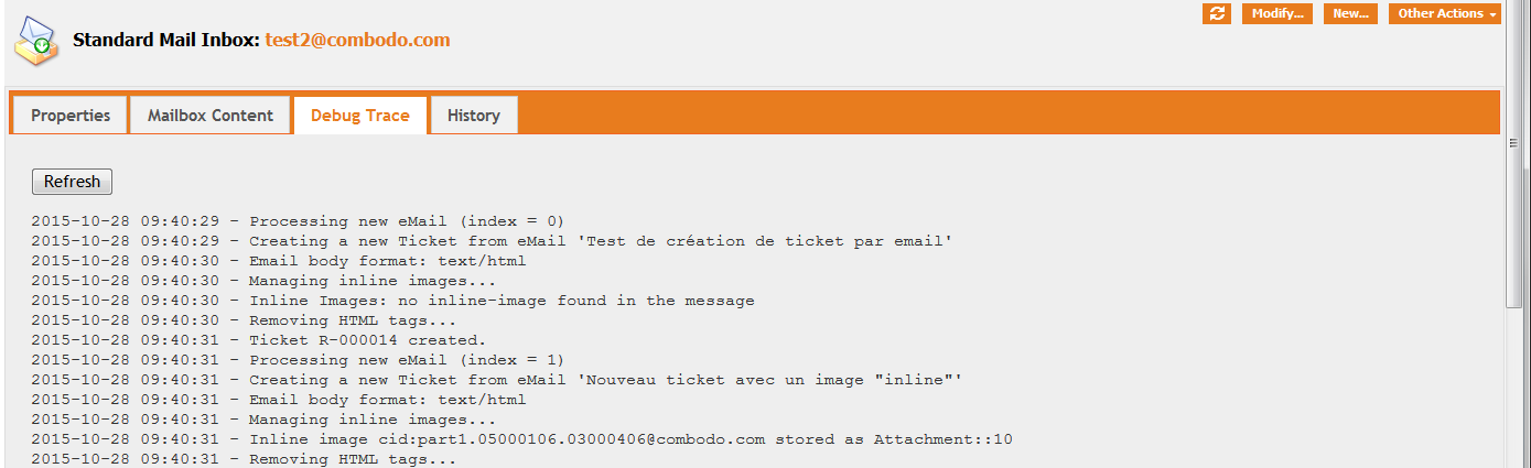 Debug trace tab