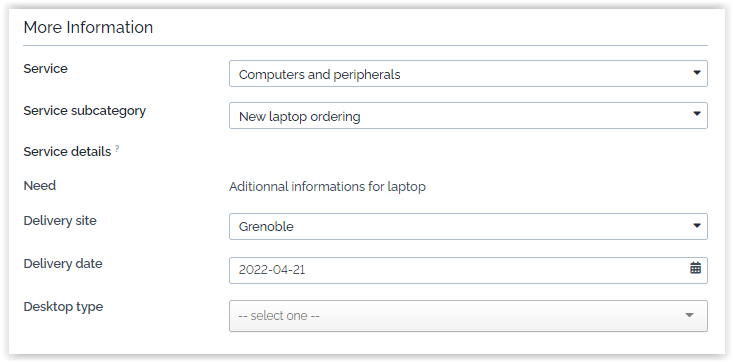  Customized request form Console ticket creation