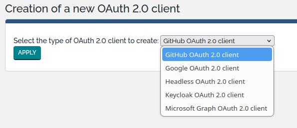 OAuth2 client creation - step 1