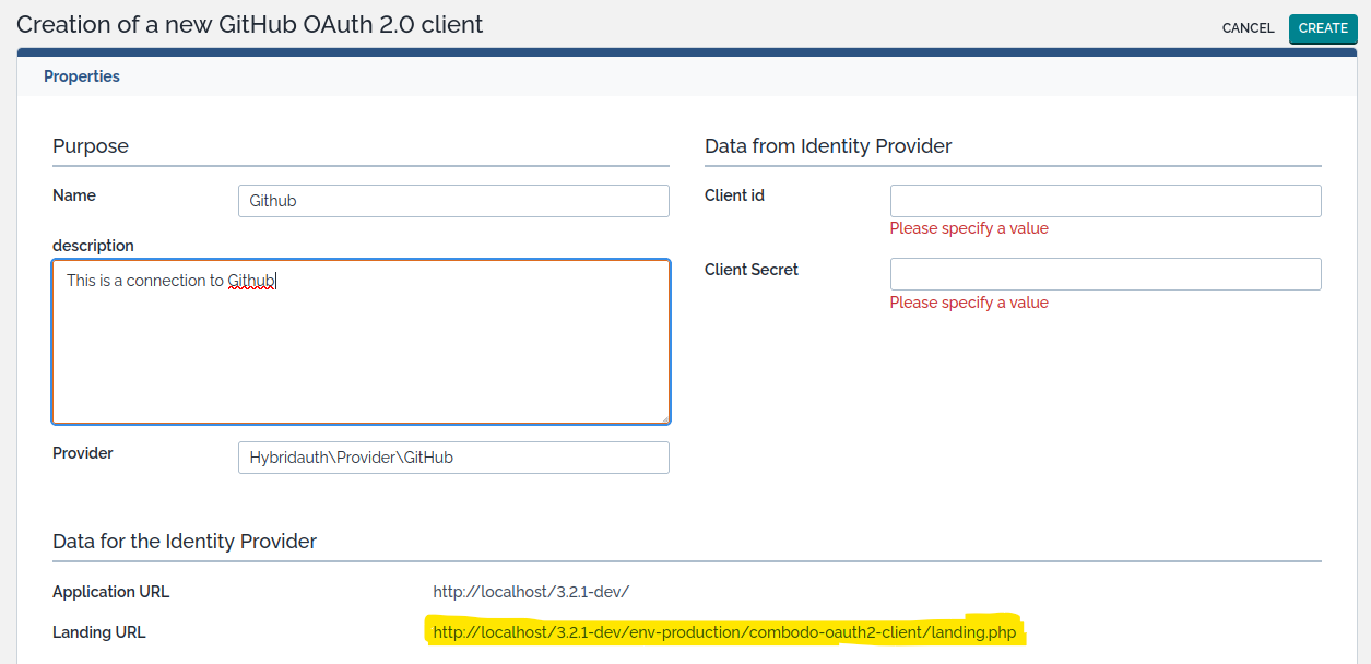  OAuth2 client creation - step 2