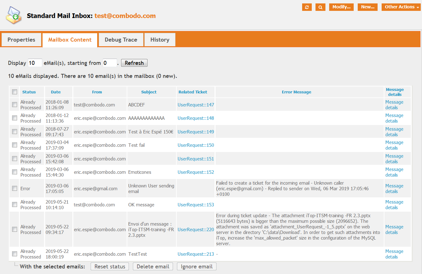 Mailbox Content tab